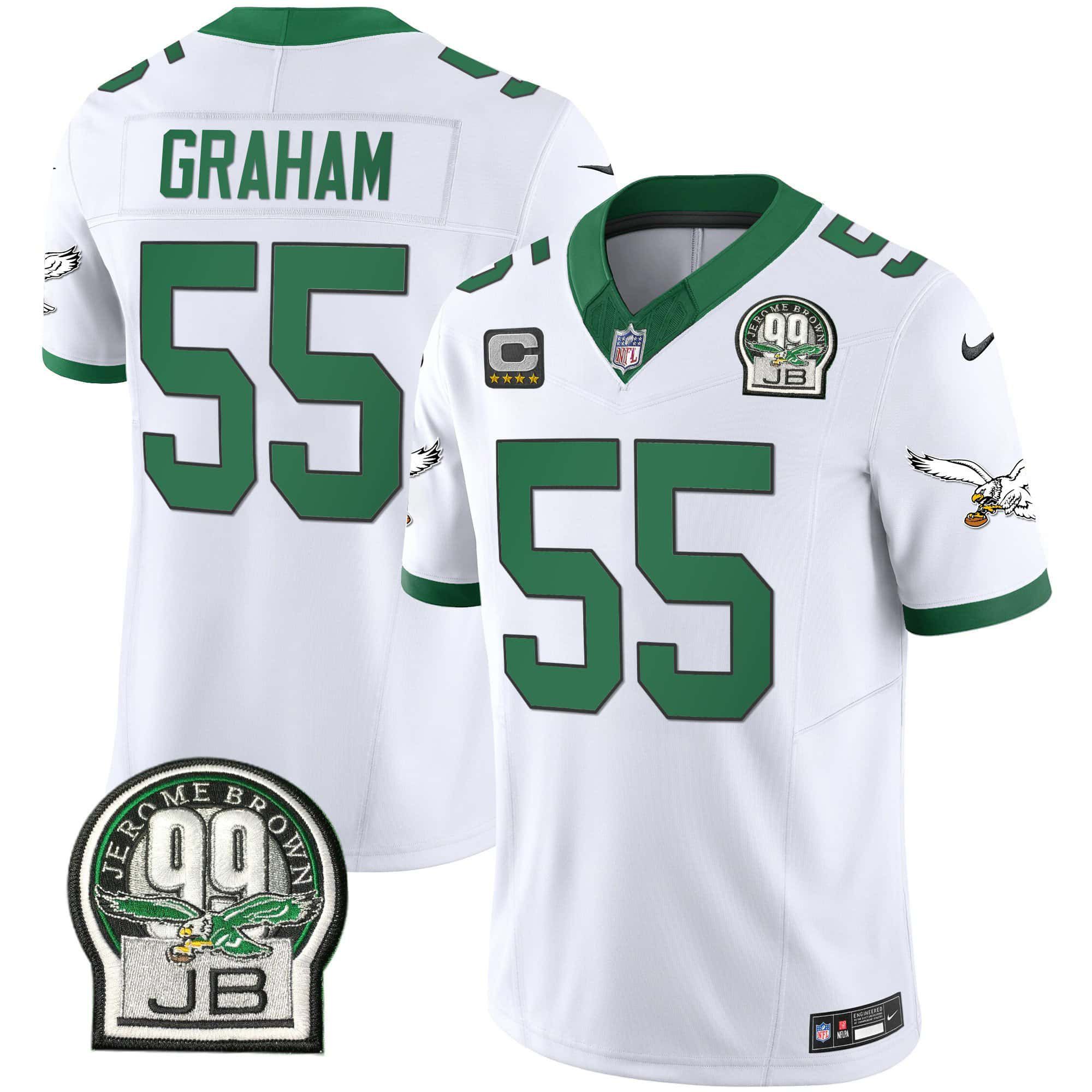 Men Philadelphia Eagles 55 Graham White 2024 Nike Jerome Brown Patch Alternate Limited NFL Jersey